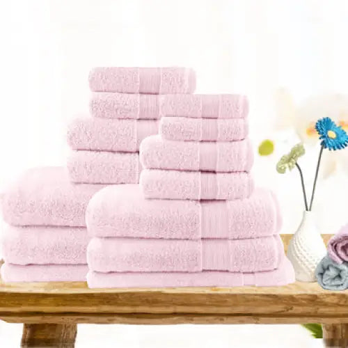14pc light weight soft cotton bath towel set baby pink - Home & Garden > Bathroom Accessories > Bath Towels & Robes