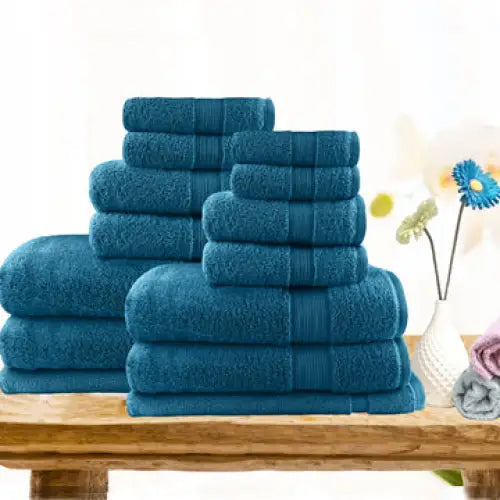 14pc light weight soft cotton bath towel set teal - Home & Garden > Bathroom Accessories > Bath Towels & Robes
