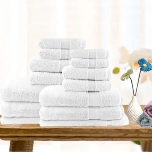 14pc light weight soft cotton bath towel set white - Home & Garden > Kitchenware > Table Linen & Kitchen Towels