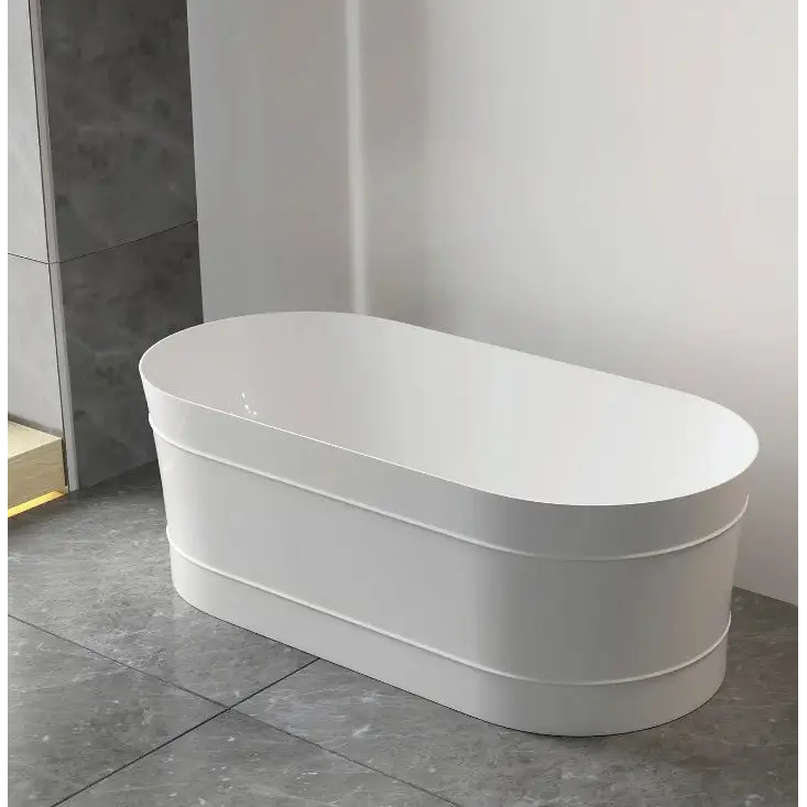 1500/1700*750/800*580mm INS OTTI Bondi Matt/Gloss White Oval Acrylic Freestanding Bathtub - Furniture > Bathroom >
