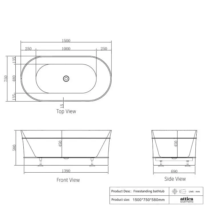 1500/1700*750/800*580mm INS OTTI Bondi Matt/Gloss White Oval Acrylic Freestanding Bathtub - Furniture > Bathroom >