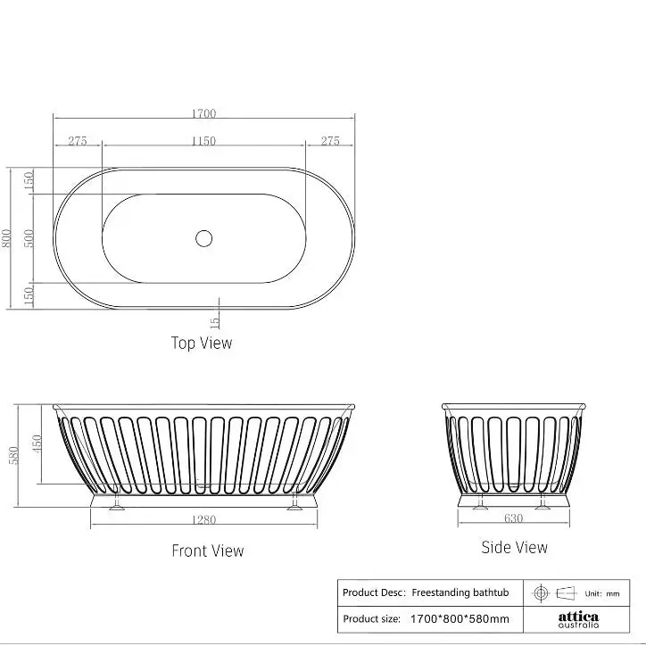 1500/1700*750/800*580mm INS OTTI Kensington Gloss/Matt White Oval Acrylic Freestanding Bathtub - Furniture > Bathroom >