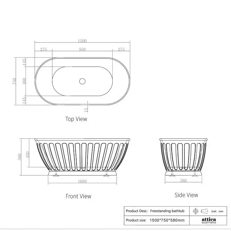 1500/1700*750/800*580mm INS OTTI Kensington Gloss/Matt White Oval Acrylic Freestanding Bathtub - Furniture > Bathroom >