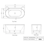 1500/1700*750/800*580mm INS OTTI Noosa Gloss/Matt White Oval Acrylic Freestanding Bathtub - Furniture > Bathroom >