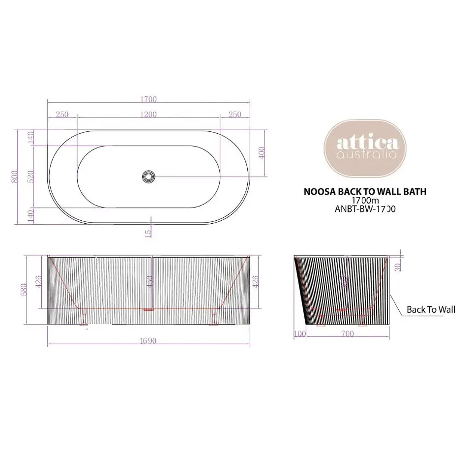 1500/1700*750/800*580mm INS OTTI Noosa Gloss/Matt White Oval Acrylic Freestanding Bathtub - Furniture > Bathroom >