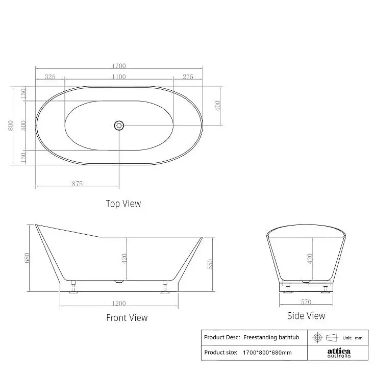 1500/1700*750/800*680mm INS OTTI London Gloss White Special Shape Curved Acrylic Freestanding Bathtub - Furniture >