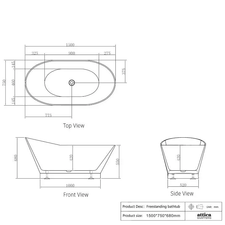 1500/1700*750/800*680mm INS OTTI London Gloss White Special Shape Curved Acrylic Freestanding Bathtub - Furniture >