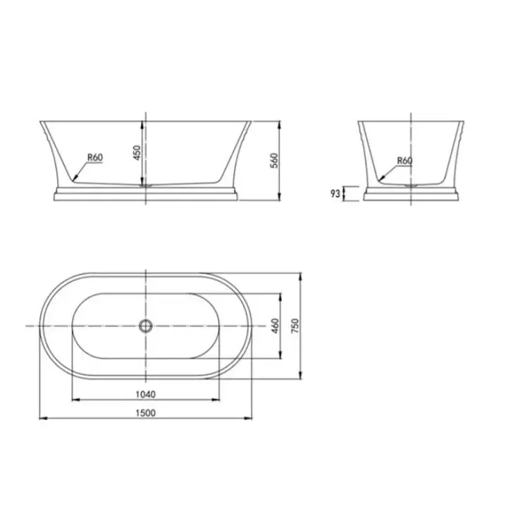 1500*750*560mm Hampton 1500 NF and Gloss White Freestanding Bathtub - Furniture > Bathroom > Bathtubs