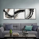 150X50cm Set of 3 Black Framed Hand Painted Canvas Wall Art - Home & Garden > Wall Art