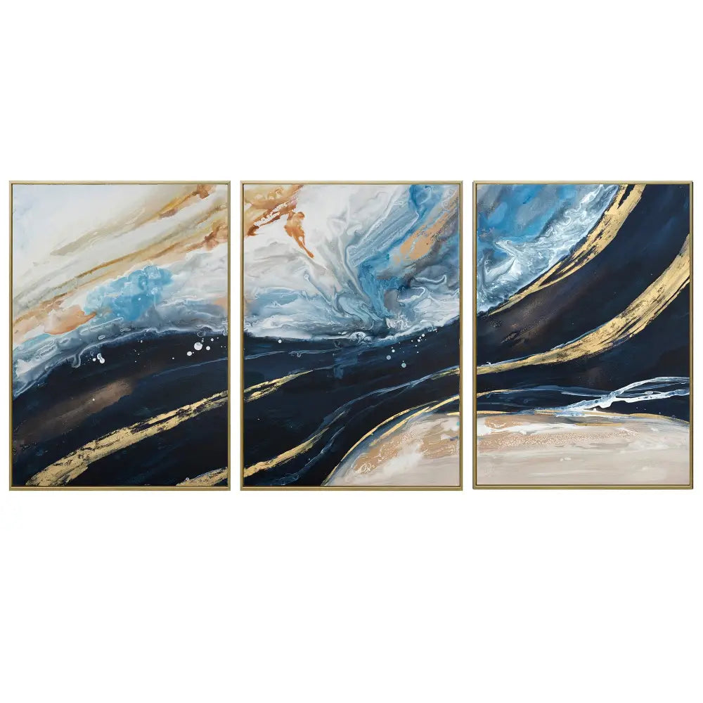 150X70cm Set of 3 Gold Framed Hand Painted Canvas Wall Art - Home & Garden > Wall Art