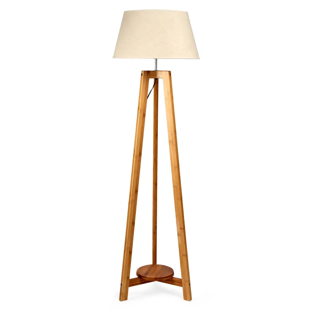 155cm Large Bamboo Wooden Tripod Floor Lamp w Beige Linen Light Shade - Home & Garden > Lighting > Floor Lamps