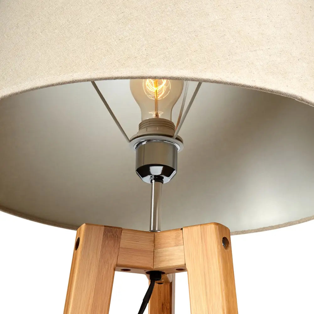 155cm Large Bamboo Wooden Tripod Floor Lamp w Beige Linen Light Shade - Home & Garden > Lighting > Floor Lamps