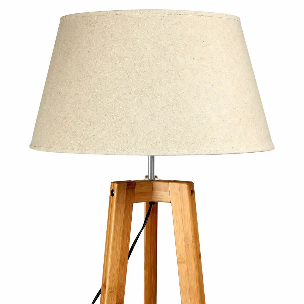155cm Large Bamboo Wooden Tripod Floor Lamp w Beige Linen Light Shade - Home & Garden > Lighting > Floor Lamps