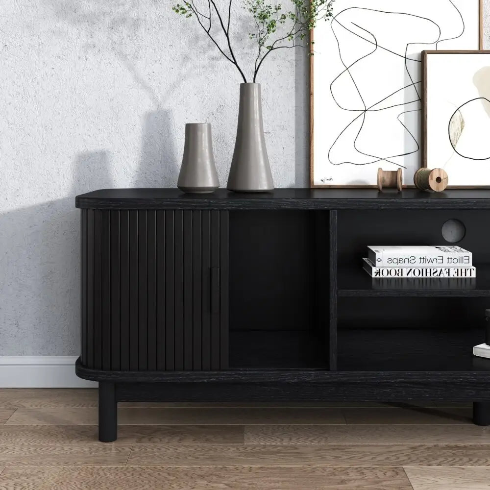 160cm Ribbed Entertainment Unit Black - Furniture > Living Room > TV Units