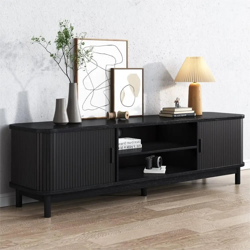 160cm Ribbed Entertainment Unit Black - Furniture > Living Room > TV Units