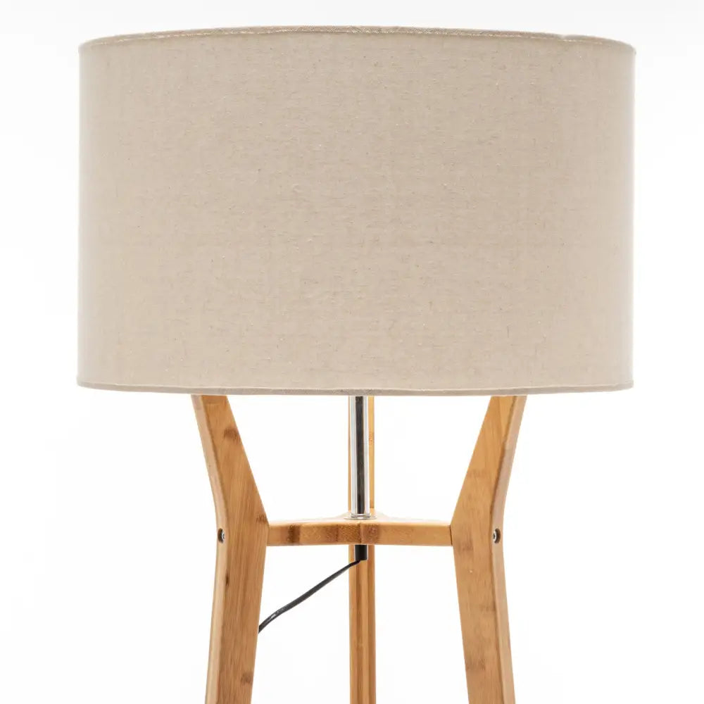 168cm Large Bamboo Wooden Tripod Floor Lamp Light Modern Linen Shade w Shelves - Home & Garden > Lighting > Floor Lamps