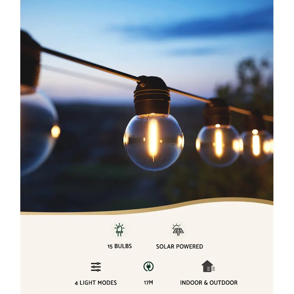 17m Solar Festoon Lights Outdoor LED String Light Christmas Wedding Decor 2 Pack - Home & Garden > Lighting