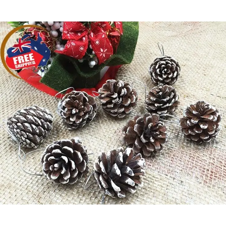 18 Christmas Natural Pine Cones Xmas Tree Hanging Home Decoration Ornament Gifts 18x Natural w Snow Covered Pinecones