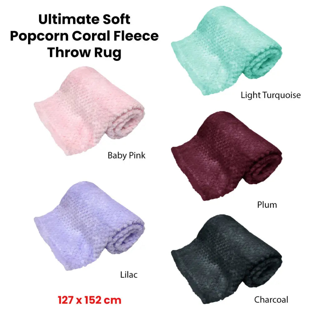 180GSM Soft Popcorn Coral Fleece Throw Rug 127 x 152cm Lilac - Home & Garden > Bedding