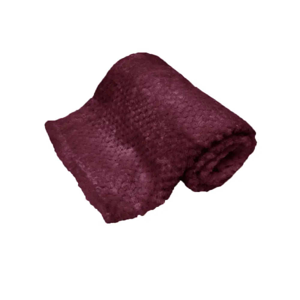 180GSM Soft Popcorn Coral Fleece Throw Rug 127 x 152cm Plum - Home & Garden > Bedding
