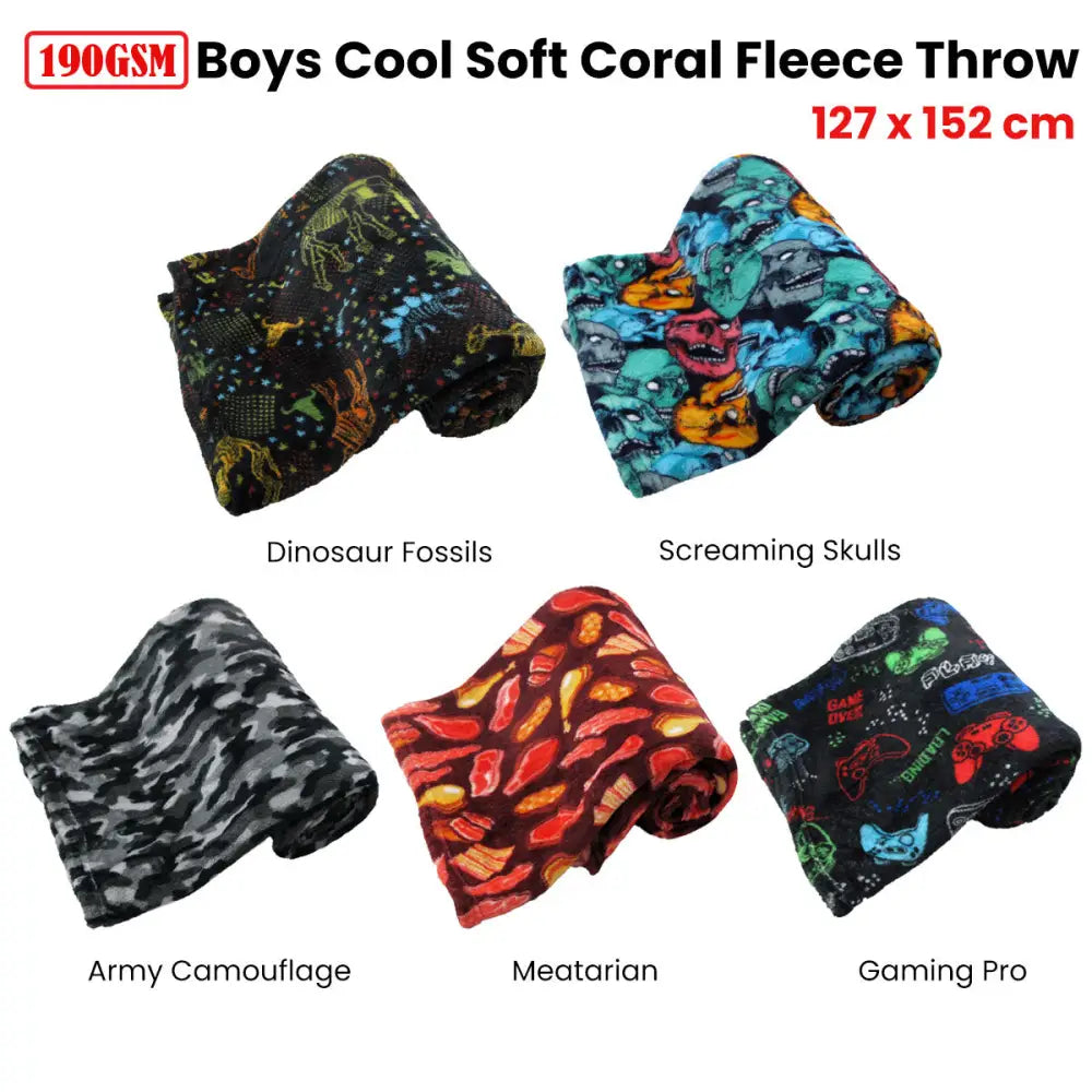 190GSM Boys Cool Ultra Soft Coral Fleece Throw 127 x 152cm Army Camouflage - Home & Garden > Bedding