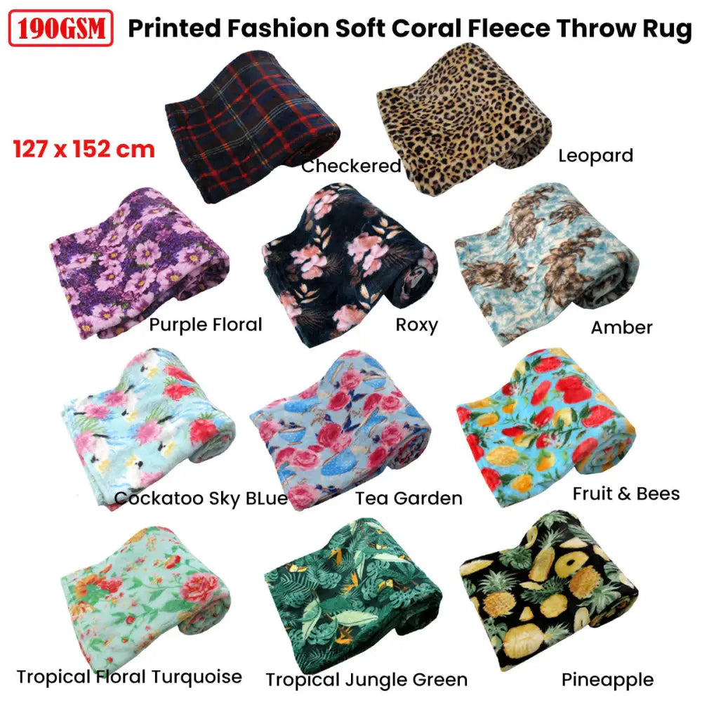 190GSM Fashion Printed Ultra Soft Coral Fleece Throw 127 x 152cm Pineapple - Home & Garden > Bedding