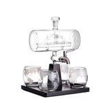 1L Whiskey or Wine Sailboat Glass Decanter Set - 4x Globe Glasses + Wooden Stand - Home & Garden > Decor > Vases &