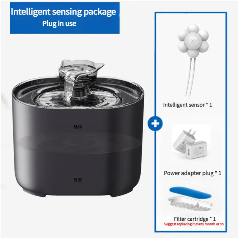 2.2L Intelligent Sensing Pet Water Fountain with Smart Sensor and Filter – Black Design - Pet Care > Cat Supplies >