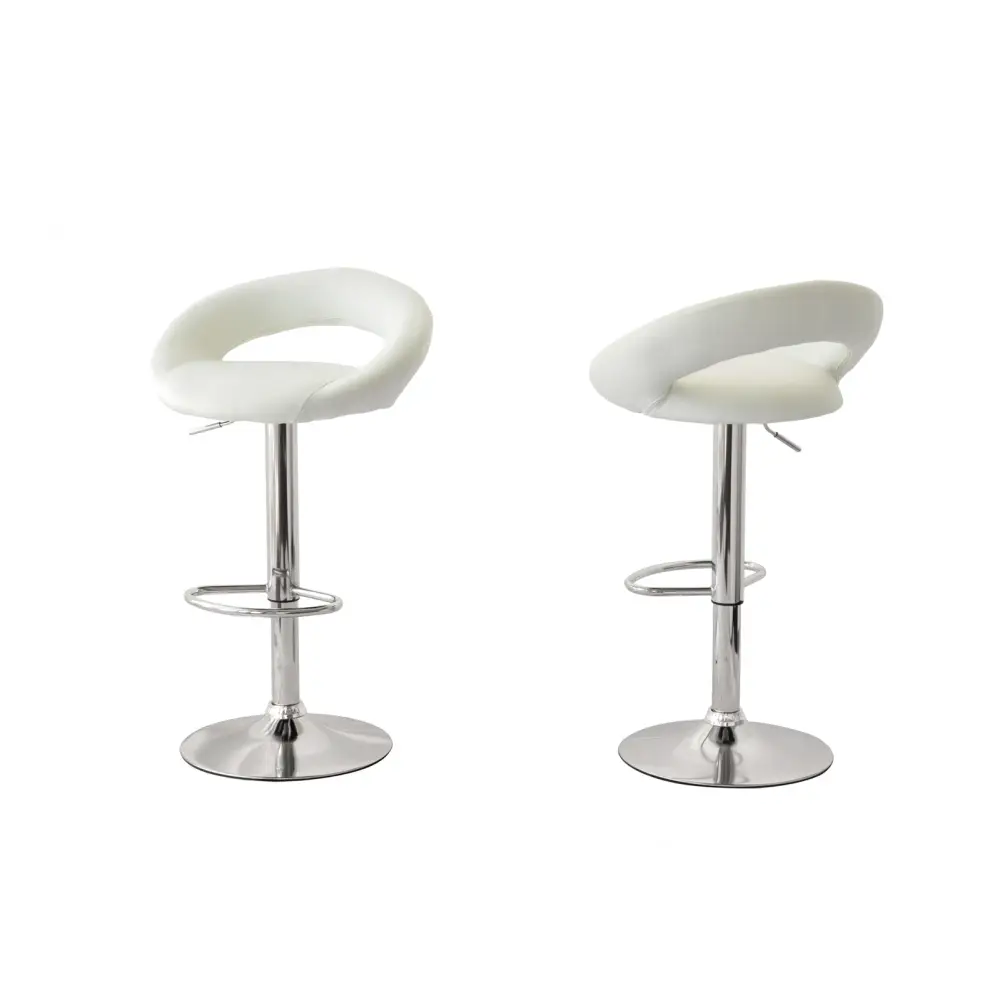2 Curve Leather Barstools (White) w/ Adjustable Height 78-99cm - Furniture > Bar Stools & Chairs > Table & Bar Stools