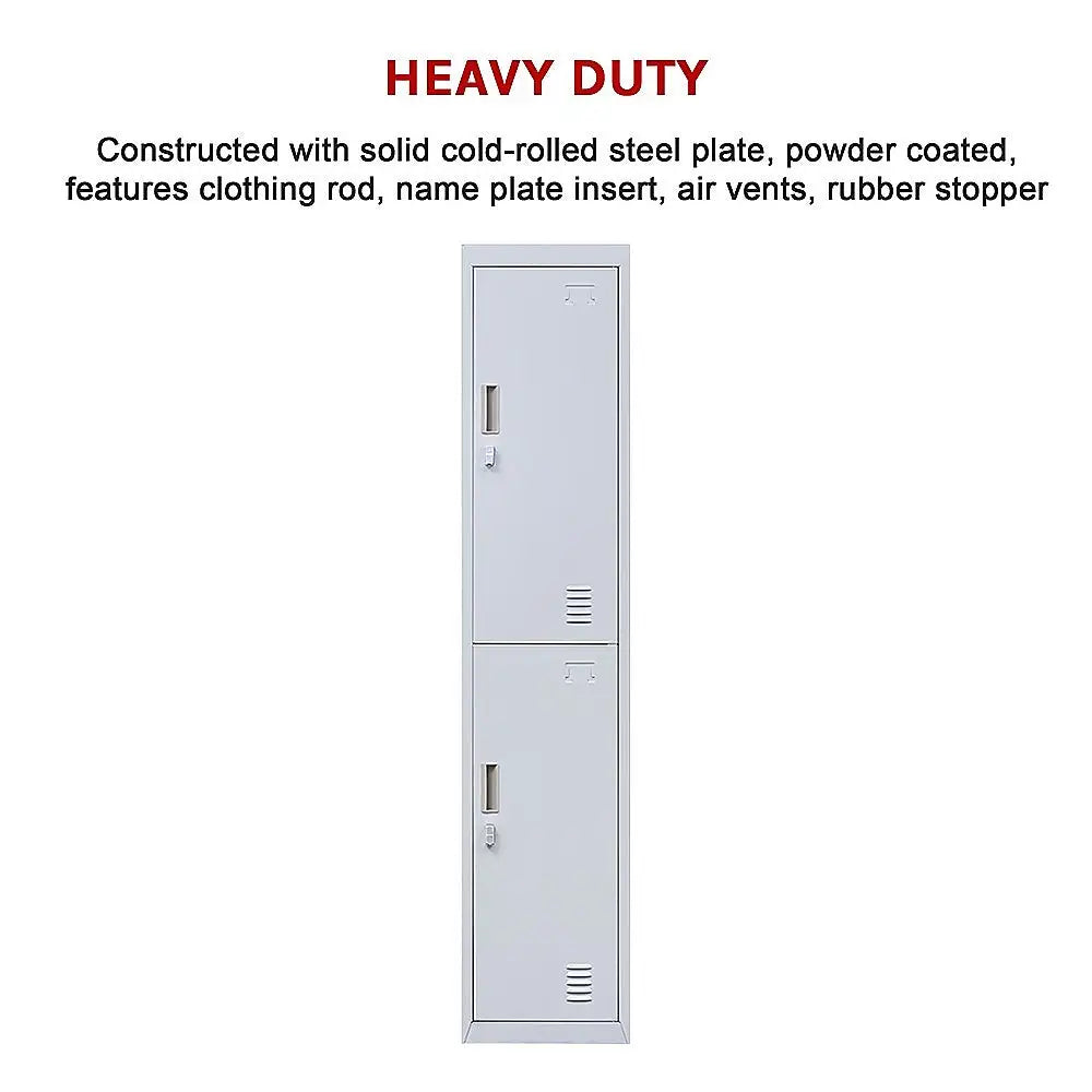 2-Door Vertical Locker for Office Gym Shed School Home Storage - Furniture > Office
