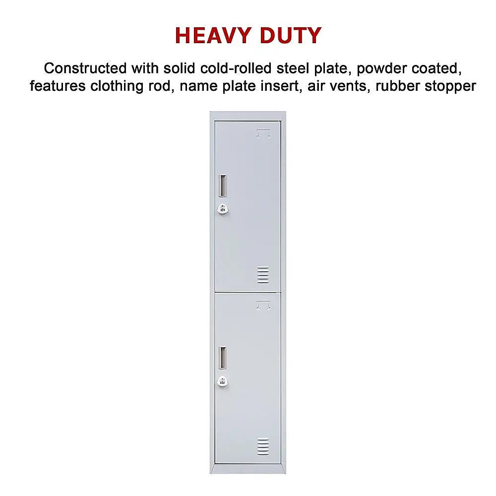 2-Door Vertical Locker for Office Gym Shed School Home Storage - Furniture > Office