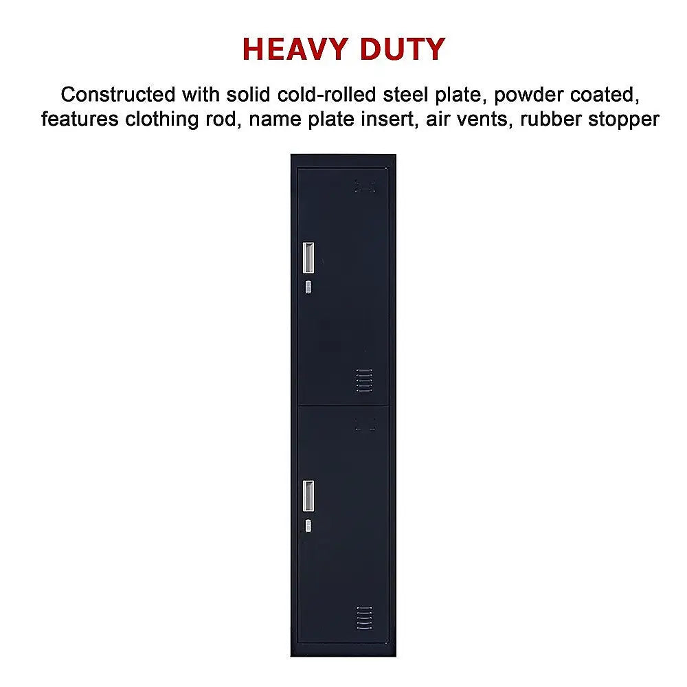 2-Door Vertical Locker for Office Gym Shed School Home Storage - Furniture > Office