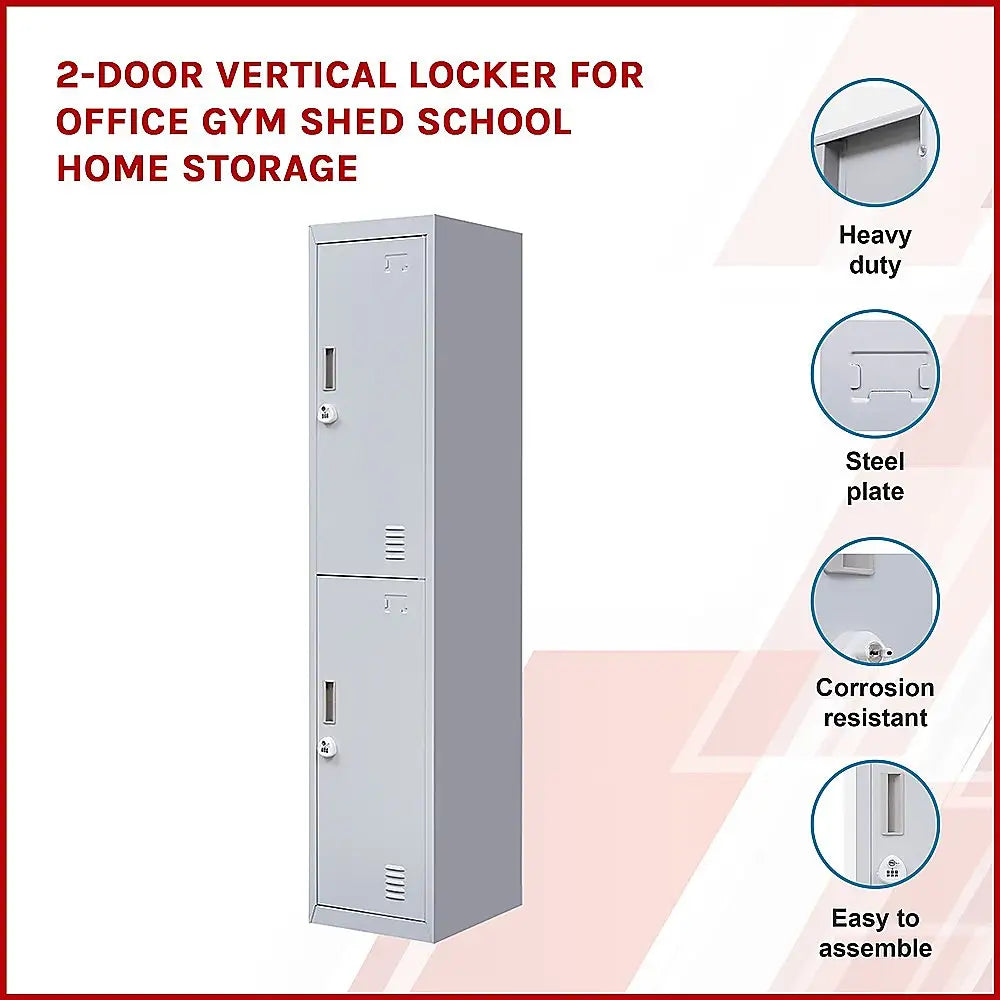 2-Door Vertical Locker for Office Gym Shed School Home Storage - Furniture > Office