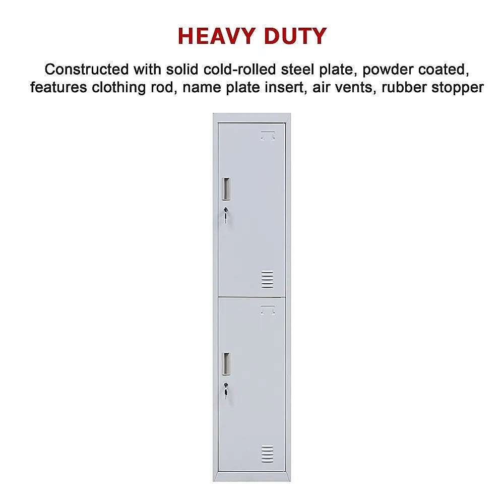 2-Door Vertical Locker for Office Gym Shed School Home Storage - Furniture > Office