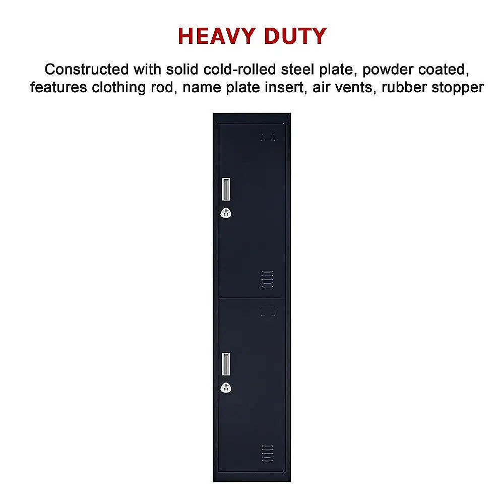 2-Door Vertical Locker for Office Gym Shed School Home Storage - Furniture > Office