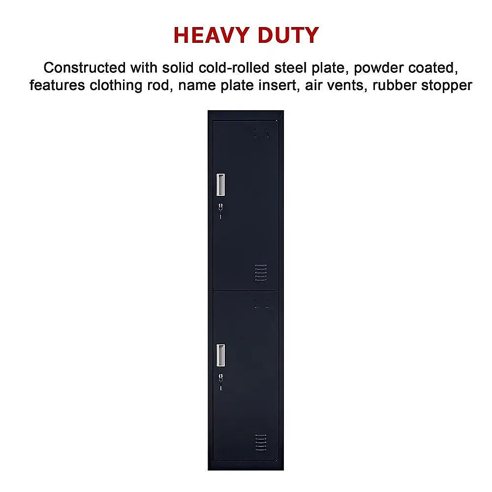 2-Door Vertical Locker for Office Gym Shed School Home Storage - Furniture > Office