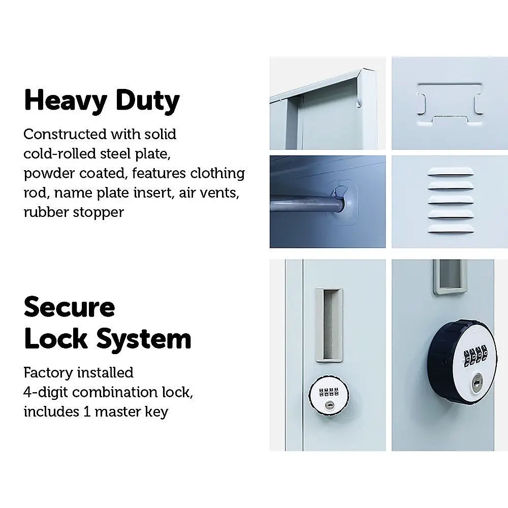 2-Door Vertical Locker for Office Gym Shed School Home Storage - Furniture > Office