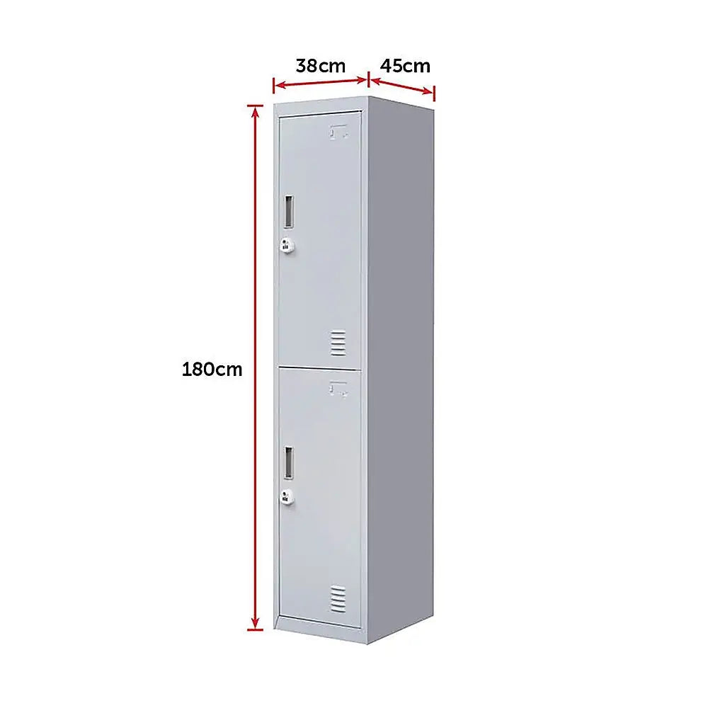 2-Door Vertical Locker for Office Gym Shed School Home Storage - Furniture > Office