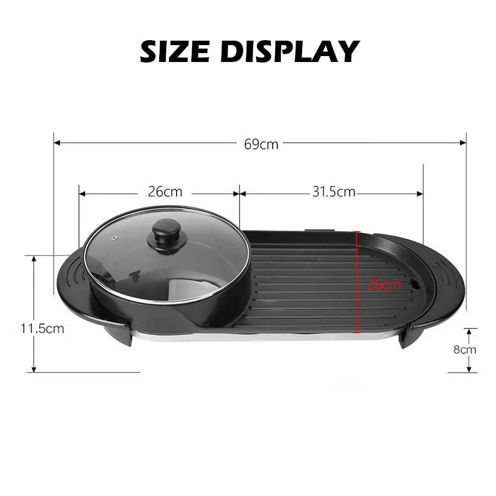 2-IN-1 Electric Hot Pot BBQ Oven Smokeless Non Stick Barbecue Hotpot Grill Pan - Home & Garden > BBQ