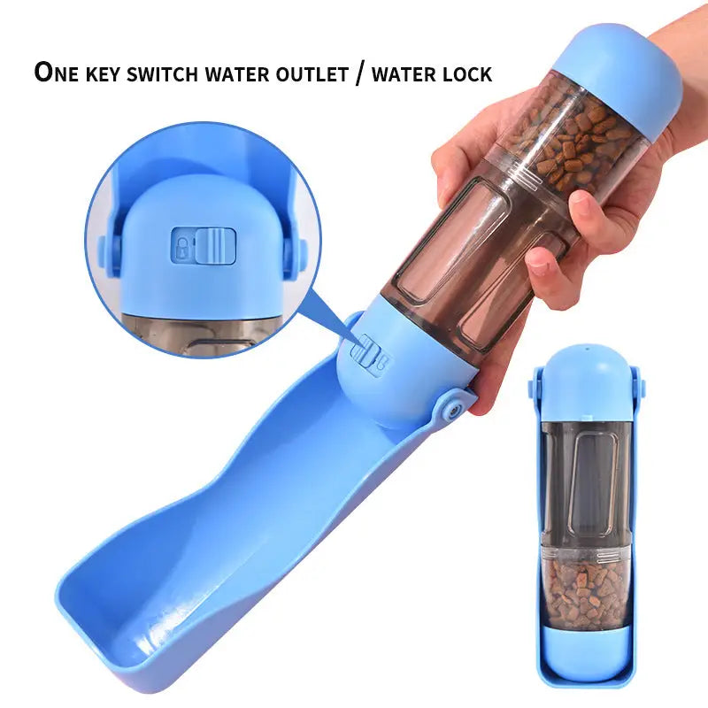 2-in-1 Portable Pet Water and Food Bottle - Leak-Proof Design with Water Lock and Easy Dispenser,300ml Water + 200ml