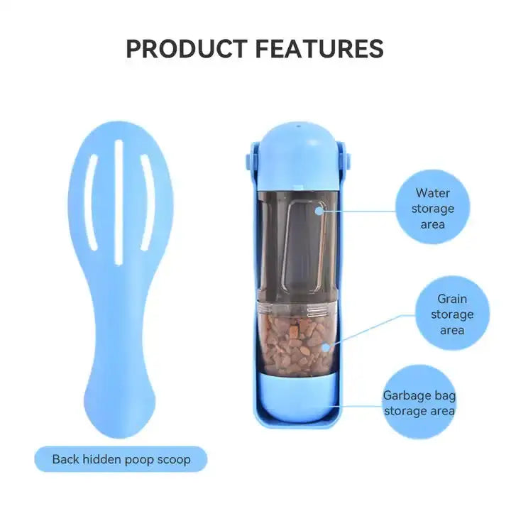 2-in-1 Portable Pet Water and Food Bottle - Leak-Proof Design with Water Lock and Easy Dispenser,300ml Water + 200ml