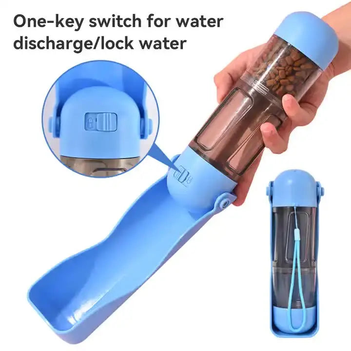 2-in-1 Portable Pet Water and Food Bottle - Leak-Proof Design with Water Lock and Easy Dispenser,300ml Water + 200ml