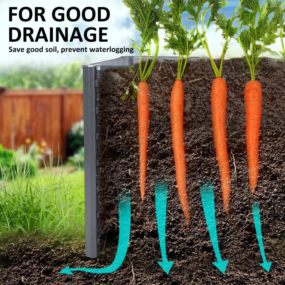 2-in-1 Raised Garden Bed Galvanised Steel Planter 240 x 80 x 77cm GREY - Home & Garden > Garden Beds