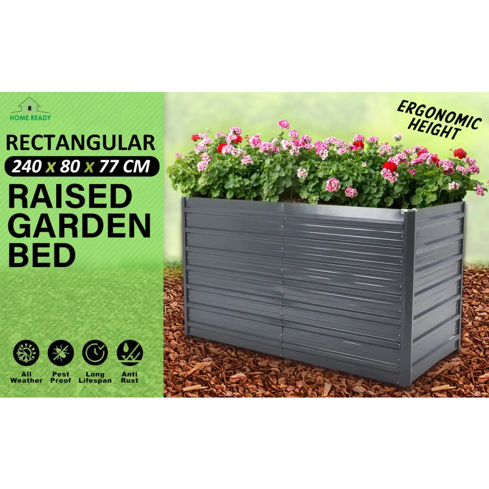 2-in-1 Raised Garden Bed Galvanised Steel Planter 240 x 80 x 77cm GREY - Home & Garden > Garden Beds
