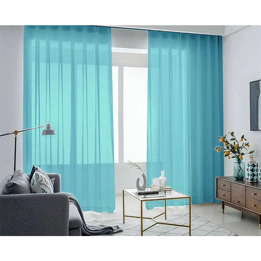 2 Long drop Sheer Voile Curtains 592cm x 270cm Drop + Hooks Pinch Pleat Lake Blue - Home & Garden > Curtains > Curtains