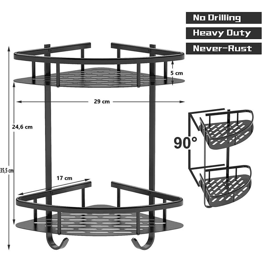 2 Pack Aluminum Adhesive Shower Caddy Corner Shelf Storage Rack for Bathroom - Home & Garden > Storage