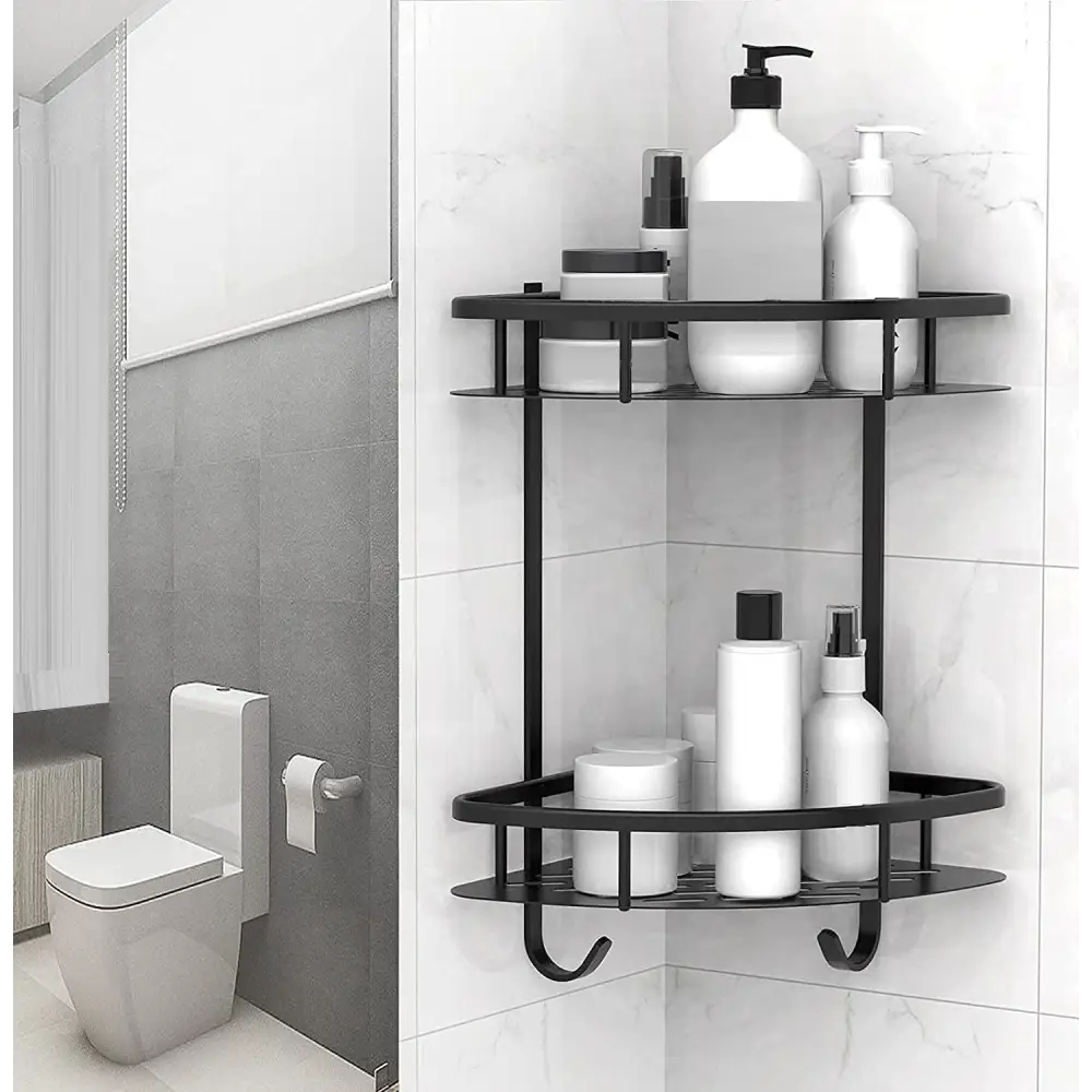 2 Pack Aluminum Adhesive Shower Caddy Corner Shelf Storage Rack for Bathroom - Home & Garden > Storage