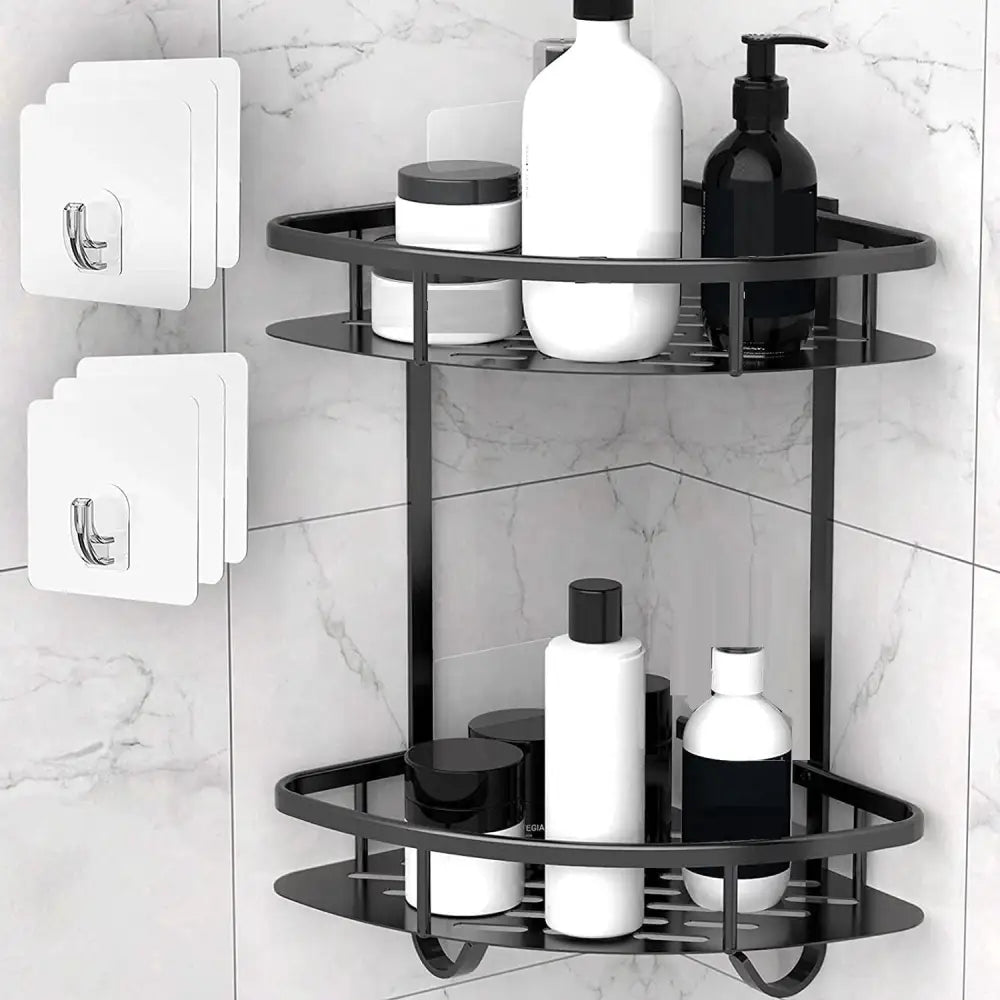 2 Pack Aluminum Adhesive Shower Caddy Corner Shelf Storage Rack for Bathroom - Home & Garden > Storage