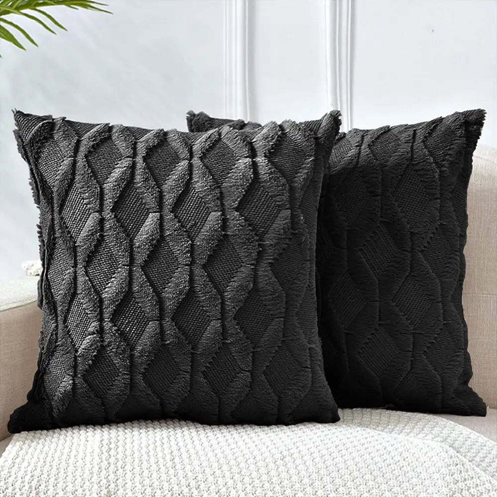 2 Pack Decorative Boho Throw Pillow Covers 45 x 45 cm (Black) - Home & Garden > Decor