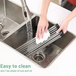 2 Pack Large Stainless Steel Roll Up Dish Drying Rack with Utensil Holder for Home Kitchen - Home & Garden > Home &
